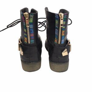 Rue21 Boots Women 7/8 Black Buckle Back  Zip Moto Biker Mid Calf Grunge Academia